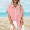 Gioiacombo&trade; Camicia a maniche corte in lino da donna casual tinta unita nuova estate