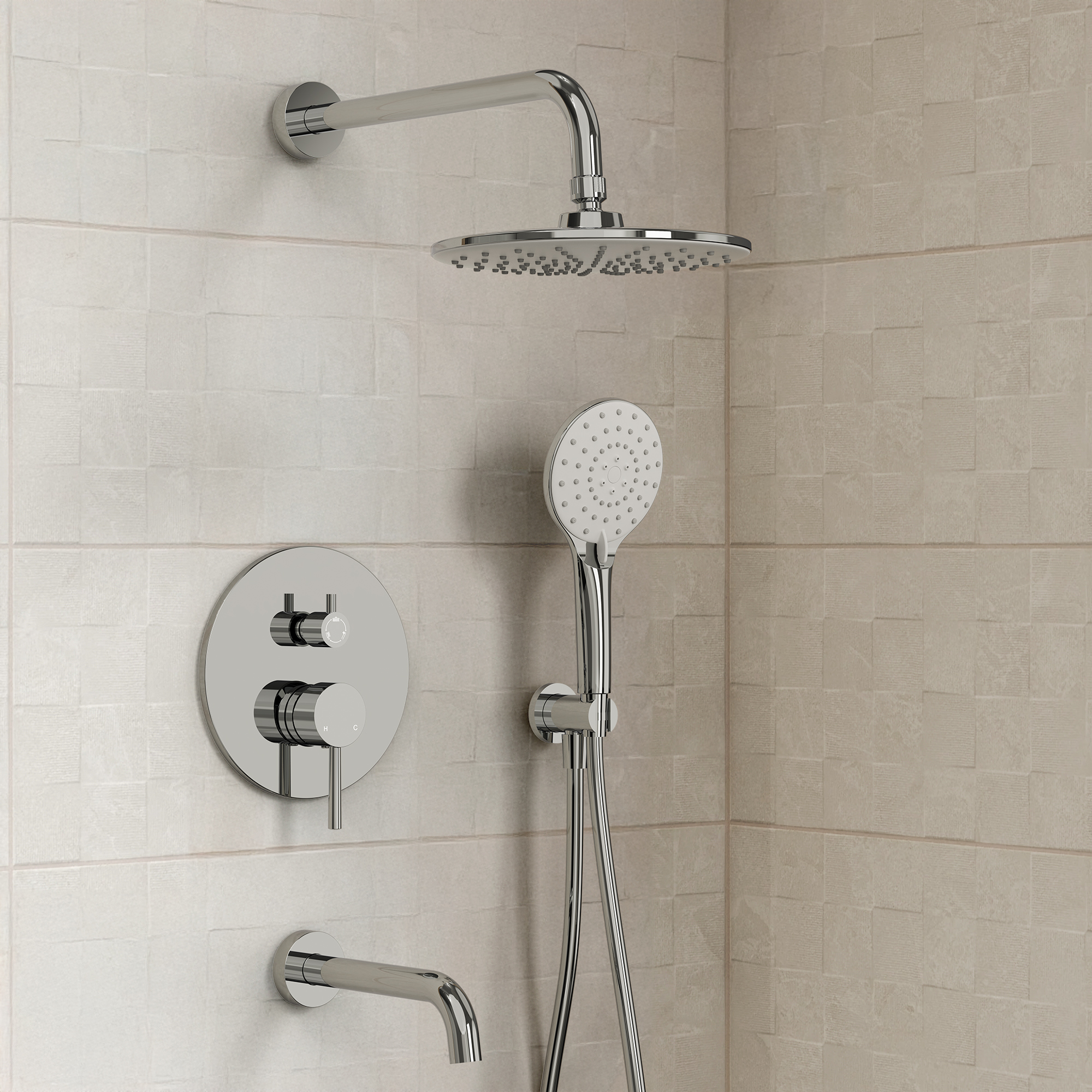 3-Spray Single-Handle Round Rain Dual Fixed Shower Head with Handheld Shower Head in Polish Chrome