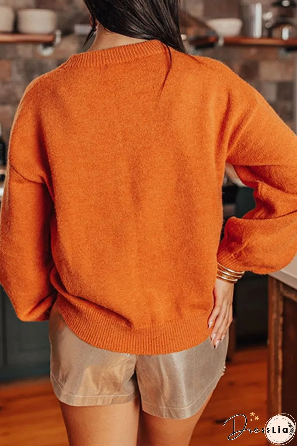 Letter Round Neck Long Sleeve Sweater