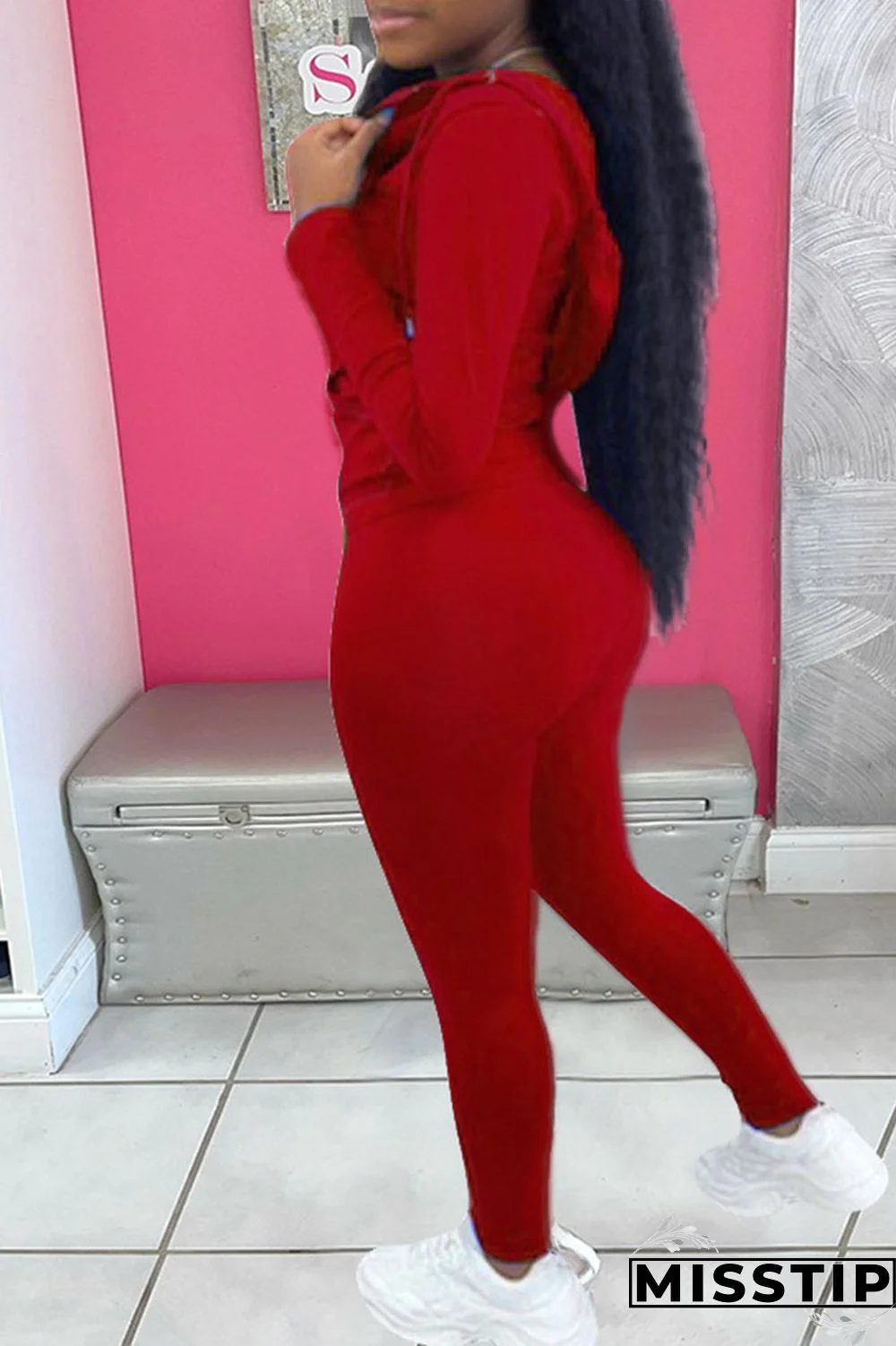 Pink Casual Print Patchwork Hooded Collar Long Sleeve Two Pieces