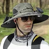 Wide Brim Solar Fan Outdoor Fishing Hat Solar & USB Charging Sunscreen Sun Hat 3 Speeds Fan Male Visor Fisherman Hat for Outdoor Summer Camping Beach