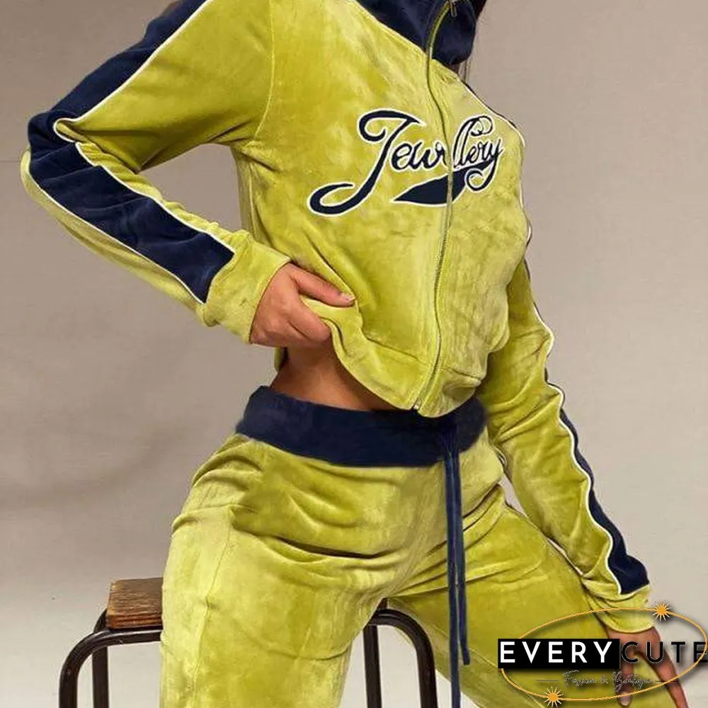 Y2k Spring Autumn Two Piece Womens Set Streetwear Casual Sports Letter Embroidery Long