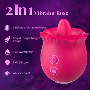 2-in-1 Vibrating Tongue Rose Vibrator – Clitoral & Vaginal Stimulator