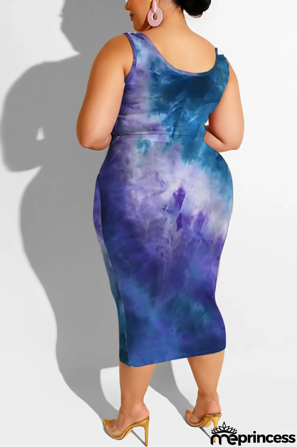 purple Polyester Sexy Slip Print Belt Tie Dye Plus Size