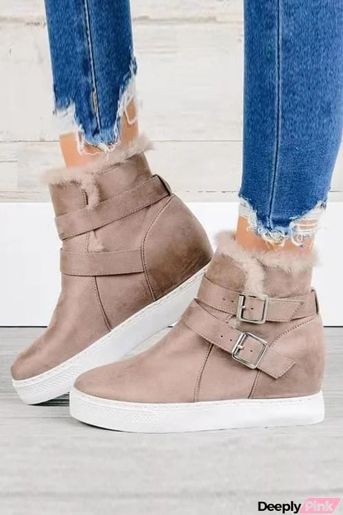 Faux Fur-Lined Suede Hidden Wedge Boots