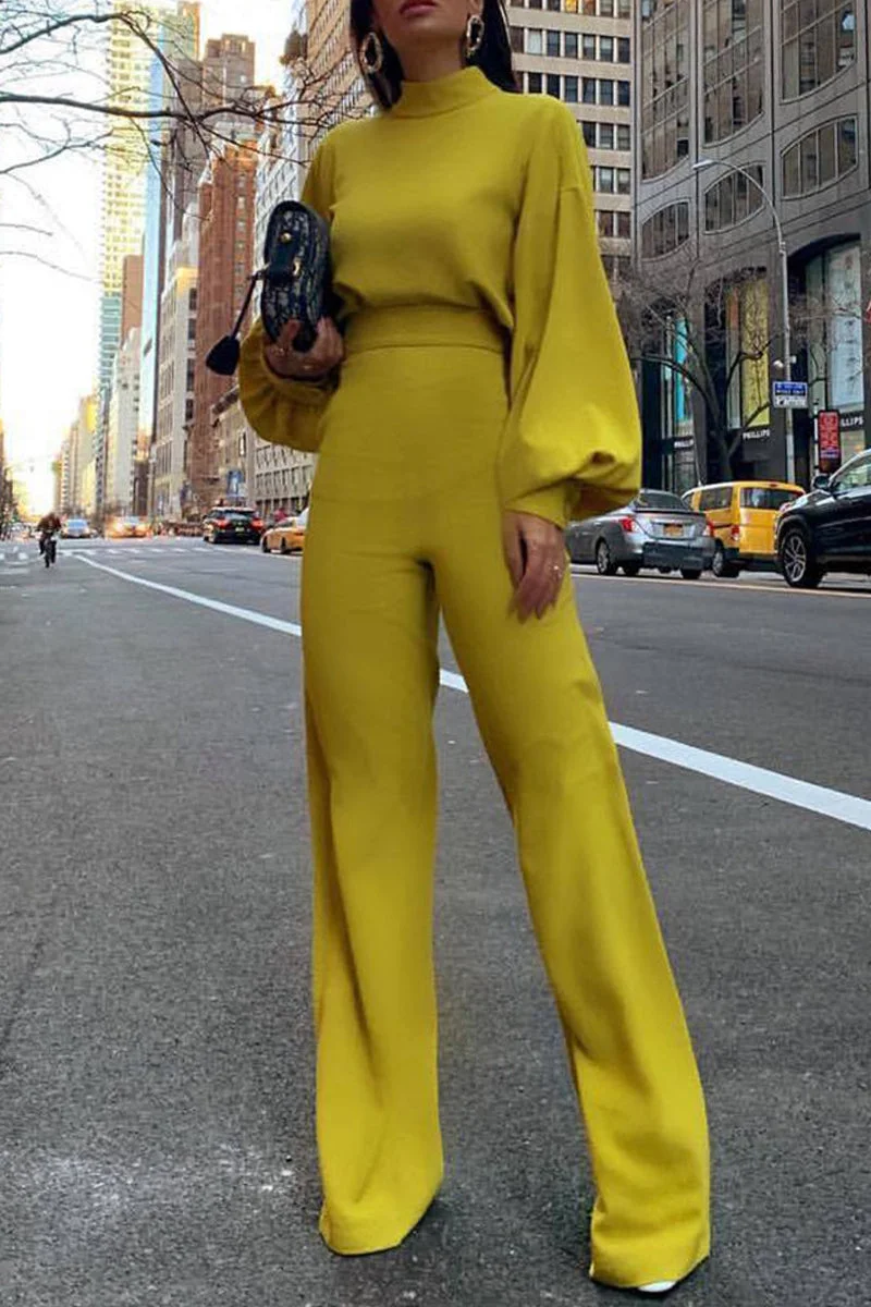 Casual Solid Solid Color Half A Turtleneck Straight Jumpsuits(3 Colors)
