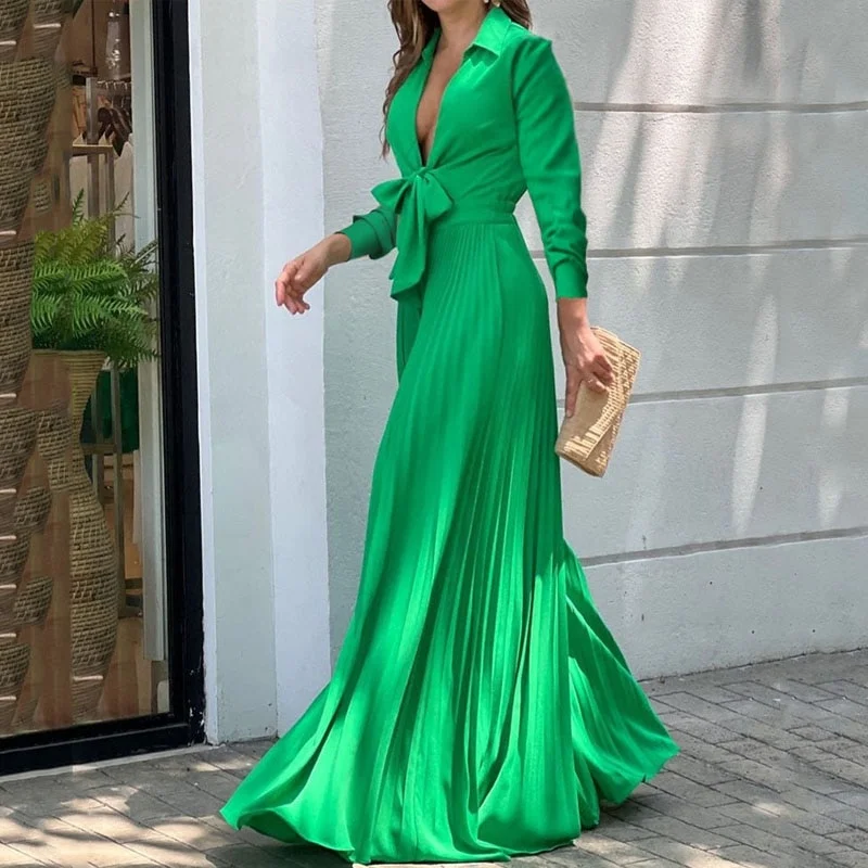 Women Jumpsuit Fashion V Neck Long Sleeves Lapel Solid Nipped Waist Lace Up Loose Wide Legs Romper High Streetwear