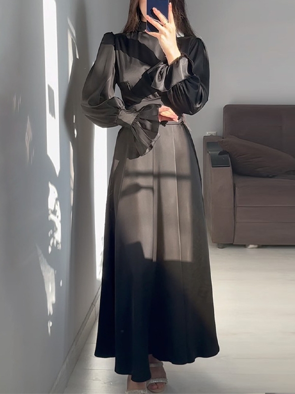 Fashionable Round Neck High Waist Lantern Sleeve Slim Long Skirt | Oxredo Shop Ramadan Sale