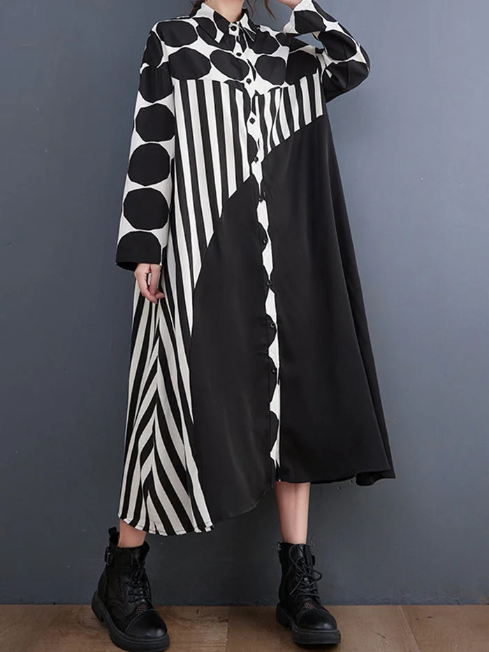 Fashion Polka Dot Shirt Colorblock Dress