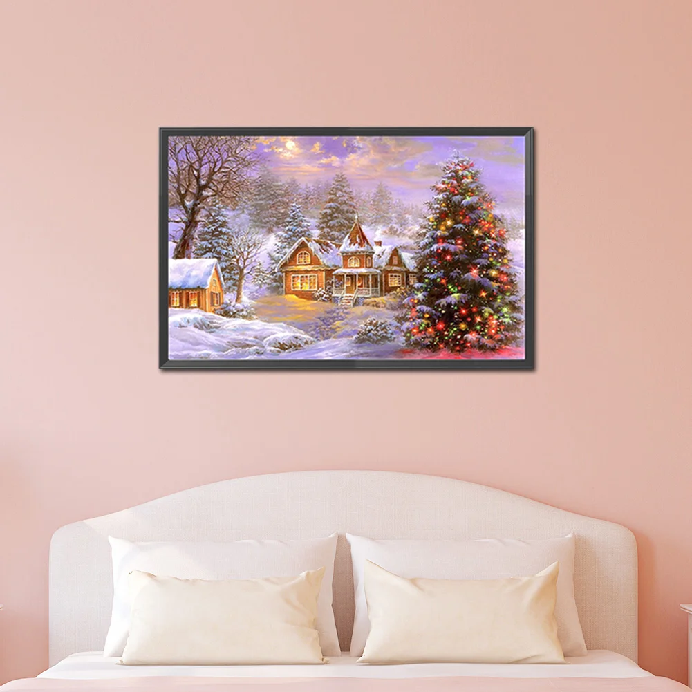 Diamond Painting - Full Round Drill - Christmas Tree Snow Town(70*45cm)