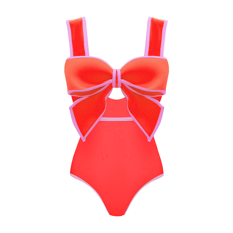 Bow Front Cut Out Color Block One Piece Swimsuit and Skirt Vioye 39.99