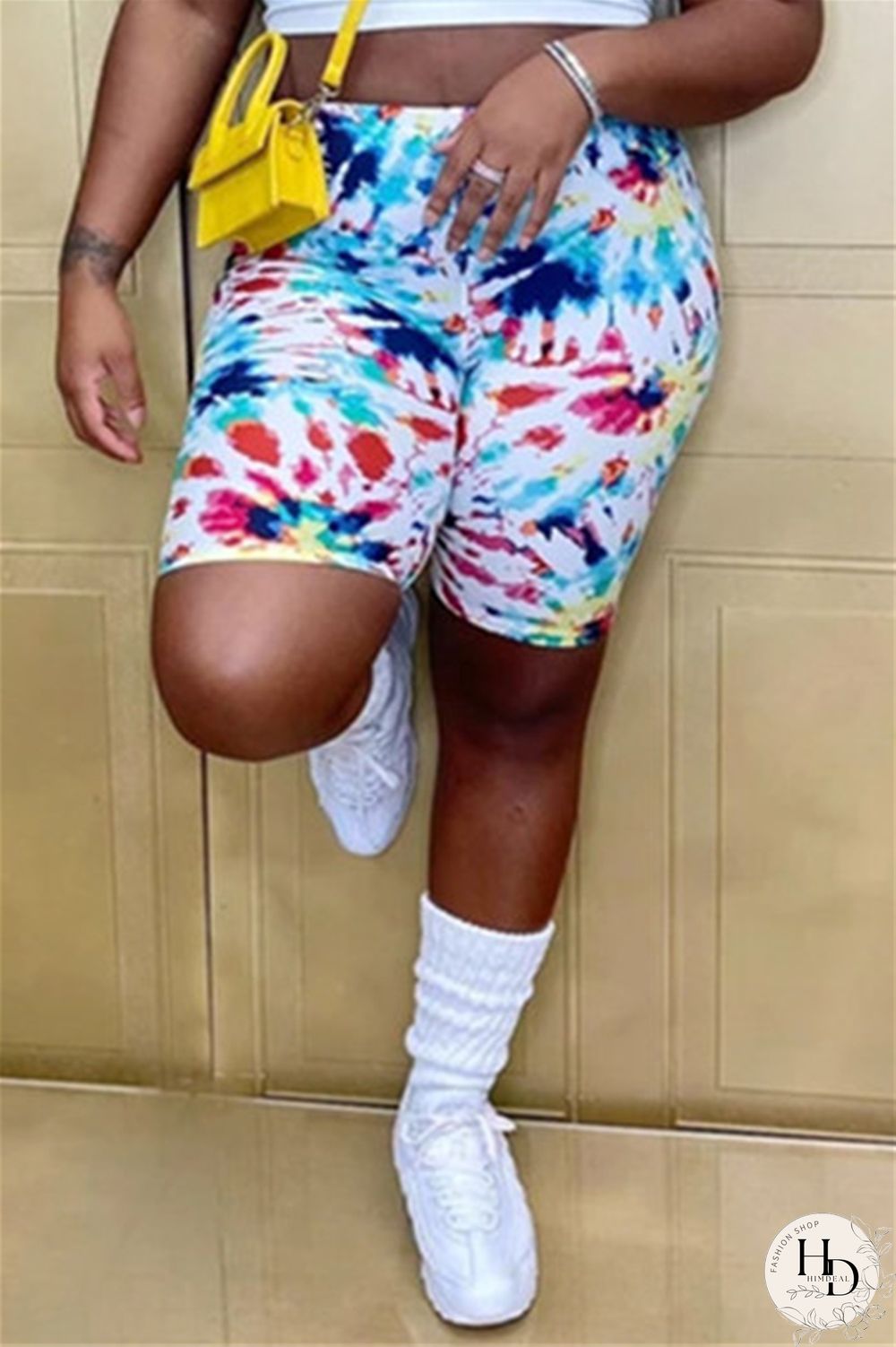 Black Purple Fashion Casual Print Basic Asymmetrical Regular High Waist Shorts