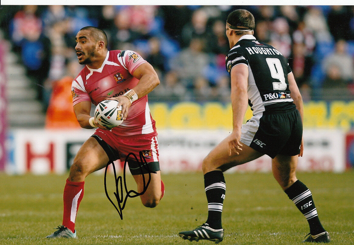 Wigan Warriors Hand Signed Thomas Leuluai 12x8 Photo Poster painting.