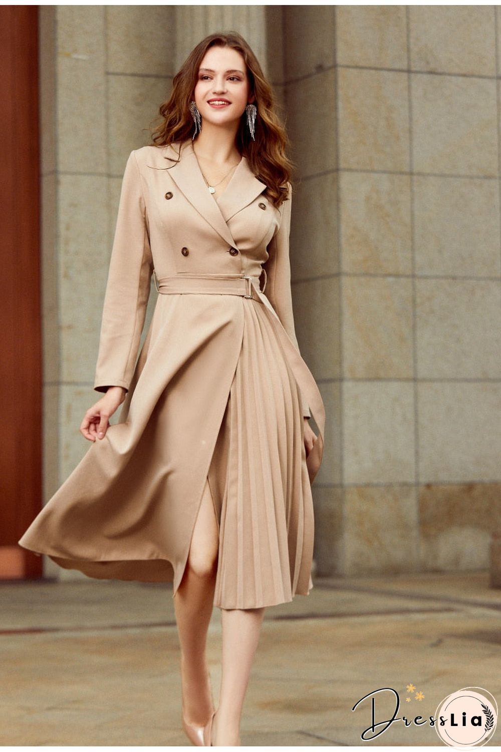Vintage pleated belt plaid dress women Elegant office ladies blazer dresses Long sleeve female autumn midi party dress
