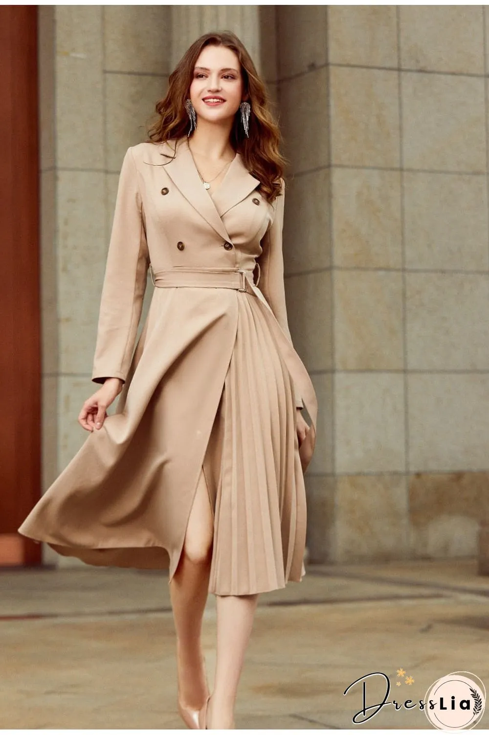 Vintage pleated belt plaid dress women Elegant office ladies blazer dresses Long sleeve female autumn midi party dress