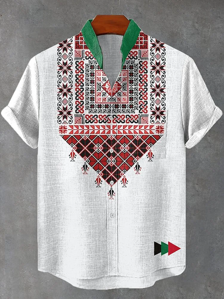 Men's Peace Free Middle Eastern Totem Art Print Casual Short Sleeve Shirts