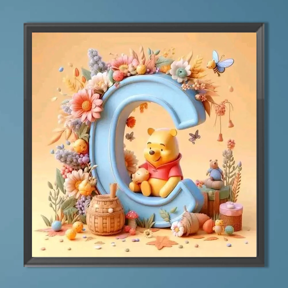 Full Round Diamond Painting 40*40cm - Yellow Rose Butterfly Winnie The Pooh Letters