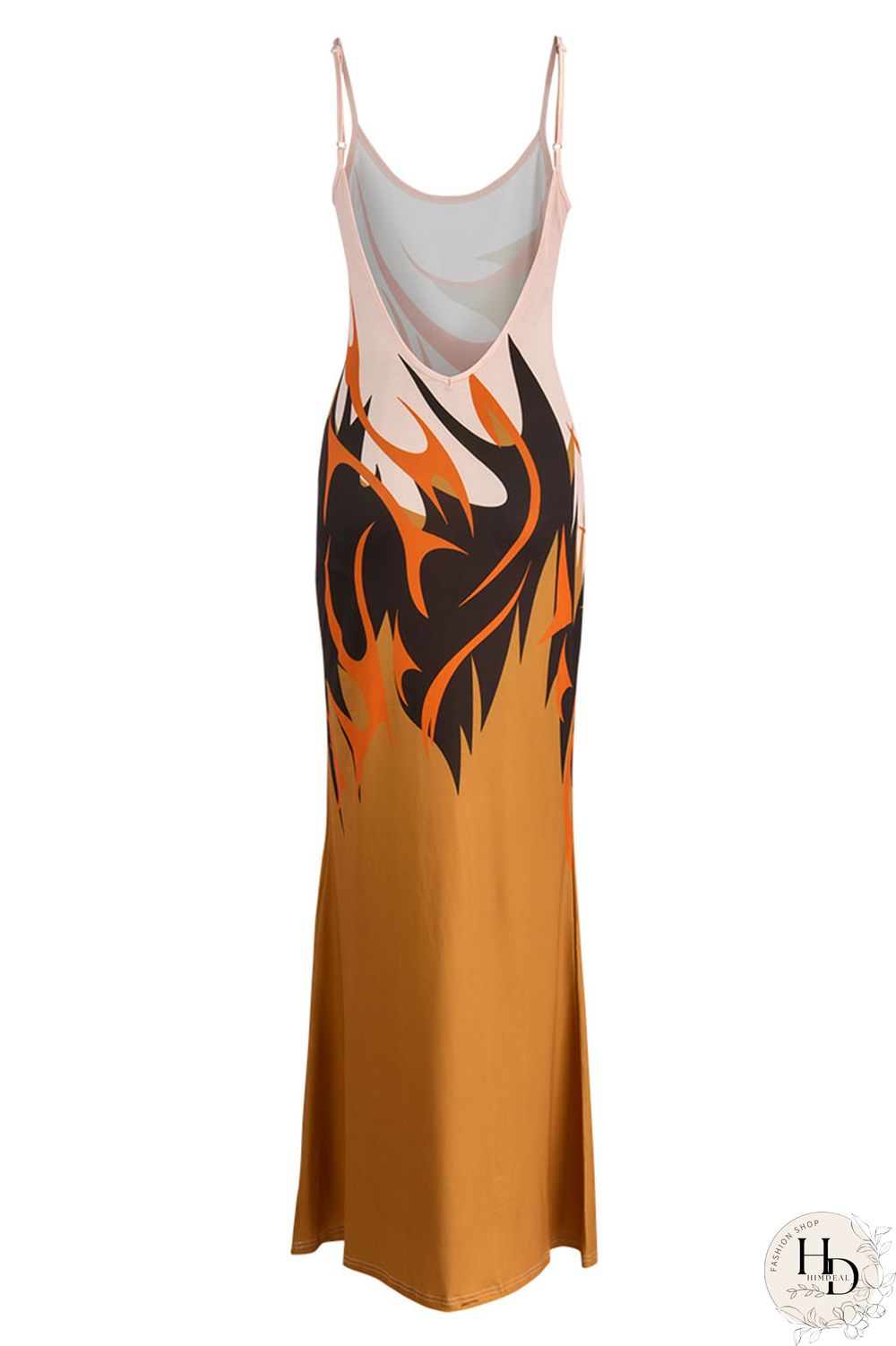 Ginger Fashion Sexy Print Backless Spaghetti Strap Long Dress