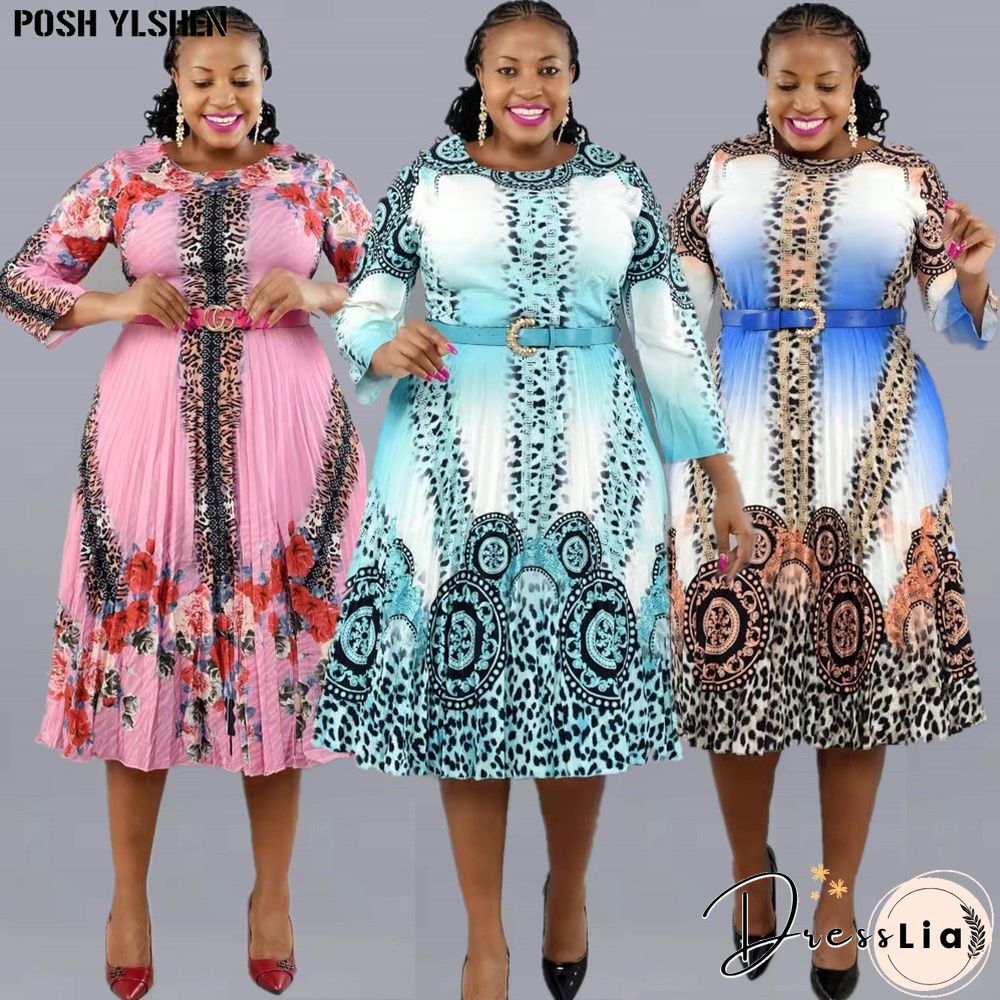 Print Pleated Dress Summer Clothes African Dresses For Women Club Outfit Dashiki Ankara Evening Party Robe Femme Africa Clothing