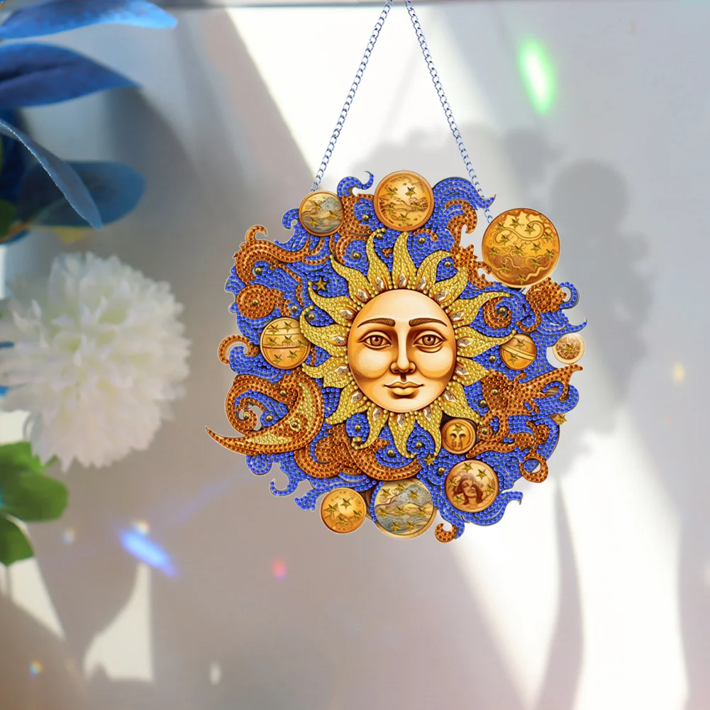 DIY Sun Moon Acrylic Single Side Special Shaped Diamond Painting Hanging Ornament