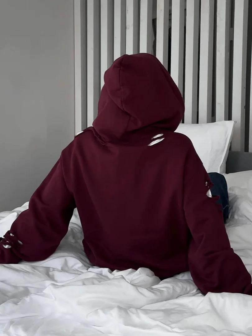 Athvotar Athvotar Style Retro Hottie Letter Print Dress Girl Spring New Rotten Hooded Loose Top