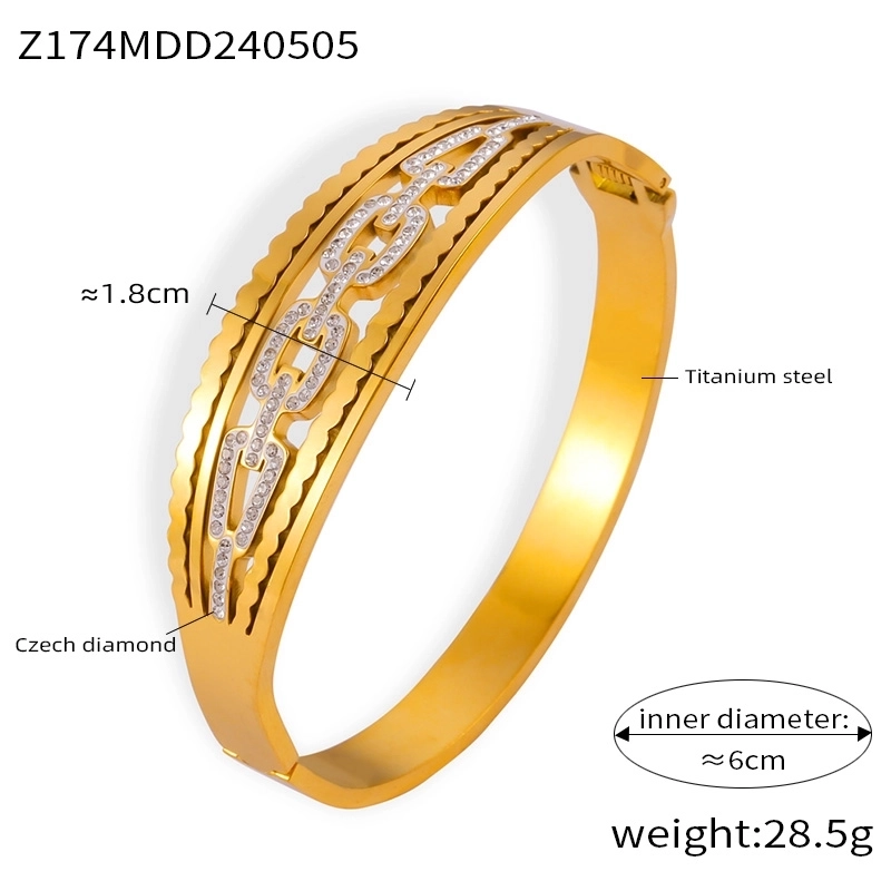 Casual Elegant Minimalist Geometric 304 Stainless Steel 18K Gold Plated Rhinestones Bangle In Bulk