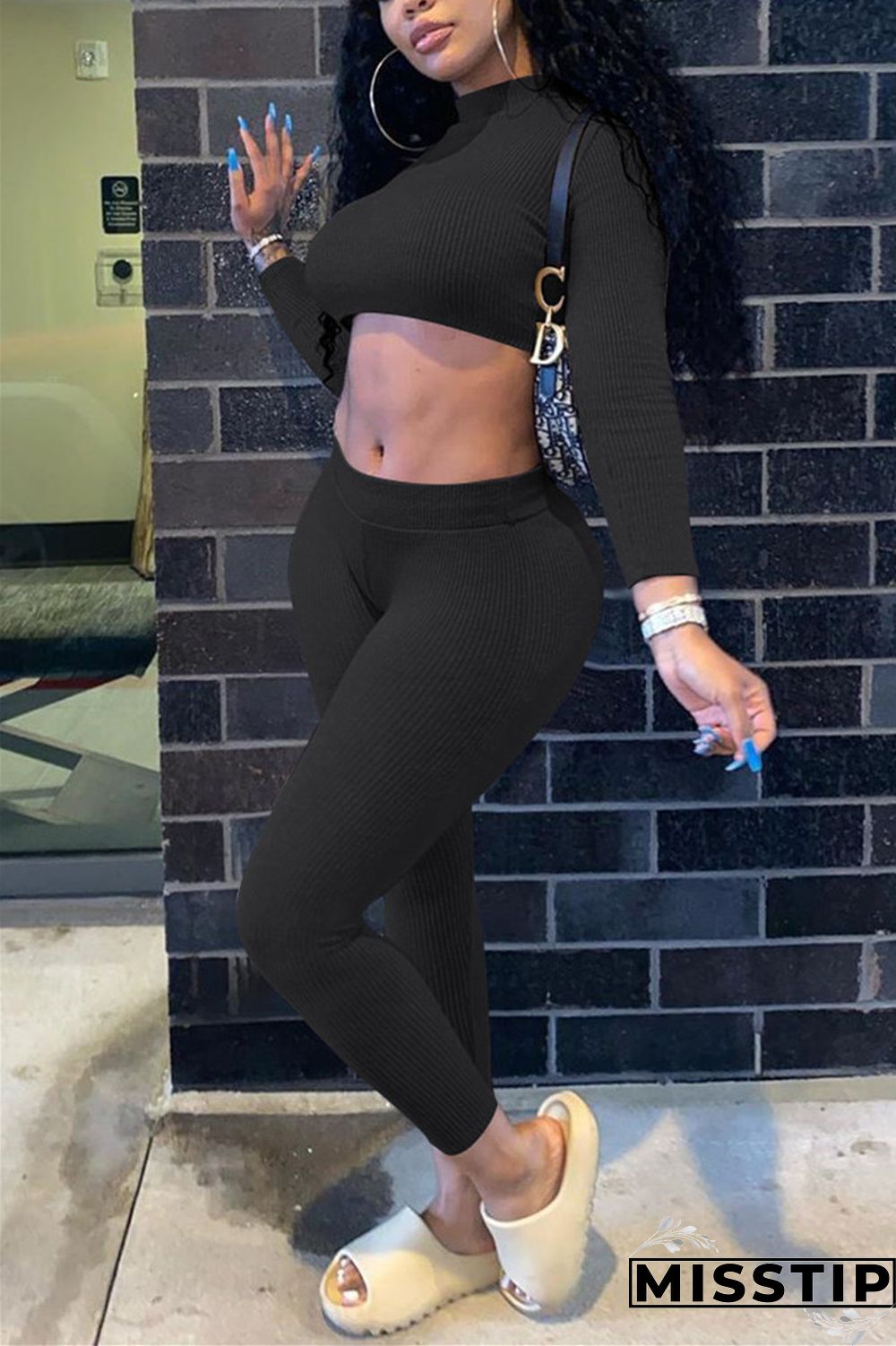 Blue and gray Fashion Street SportswearSolid Pullovers Half A Turtleneck Two Pieces