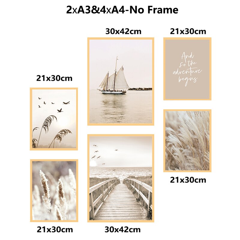 Beige Flower Grass Scenery Picture Canvas Painting Wall Art Bohemia Beach Landscape Poster and Print Nordic Modern Home Decor
