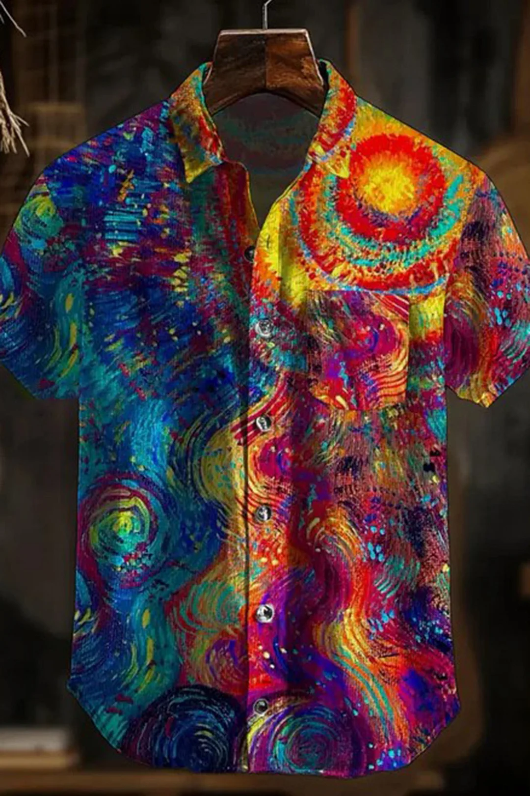 Men's Retro Abstract Art Print Short Sleeve Pocket Shirt