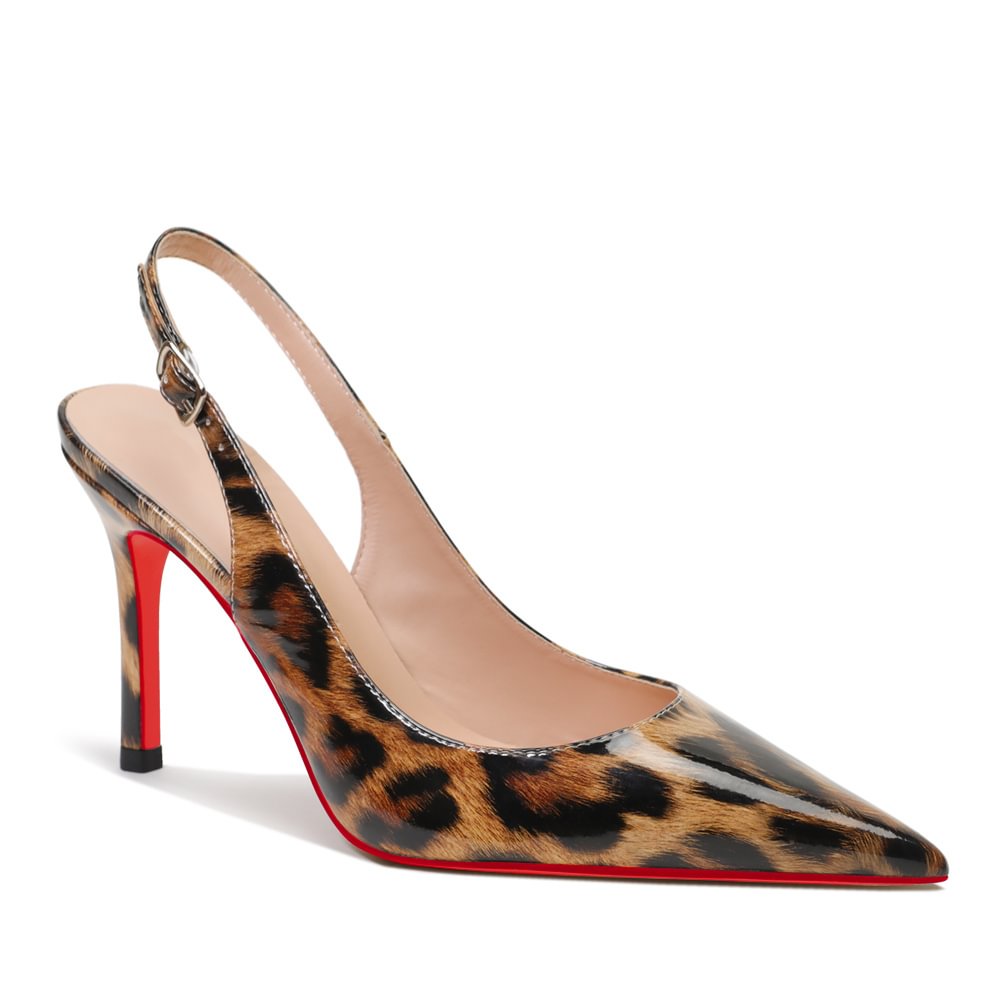90mm Mid Heels for Women Slingback Pumps Sandals Pointed Toe Pumps Red Bottoms Shoes-MERUMOTE