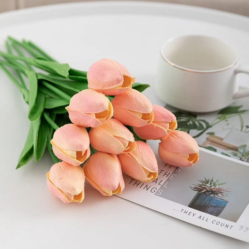 10PCS Tulip Artificial Flowers Real Touch Party Valentine's Day Artificial Bouquet Garden Home Wedding Decoration Fack Flower