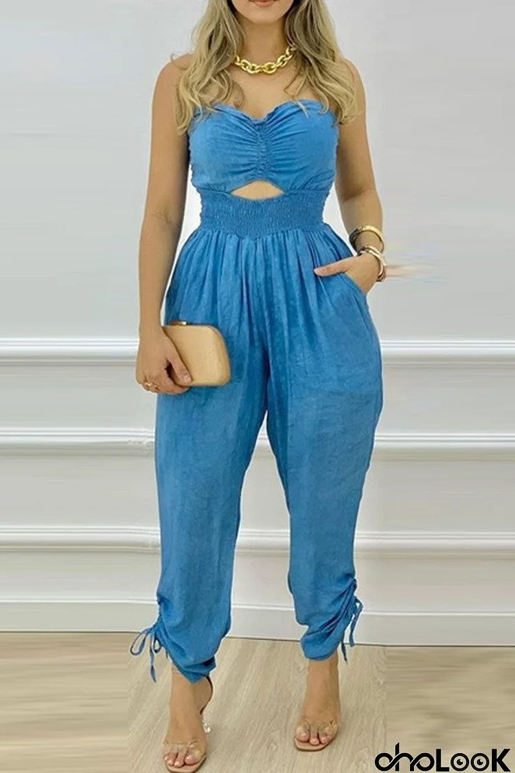 Strapless Cut Out Pockets Jumpsuits