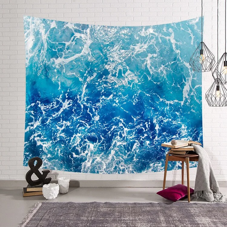Blue Ocean Waves Sea Sunset Wall Hanging for Bathroom Room Decoration Tapestry