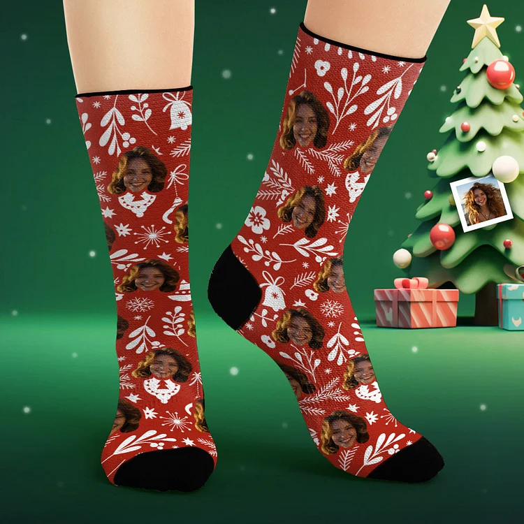 Custom Face Socks Personalized Photo Red Socks Christmas Gifts