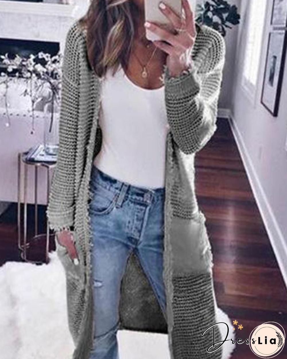 Long Sleeve Solid Color Cardigan Casual Knit Sweater Jacket P13334