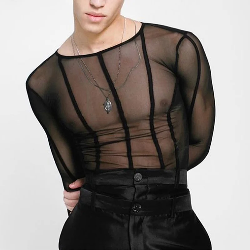 Patchwork Sexy Mesh Slim-fit T-shirt