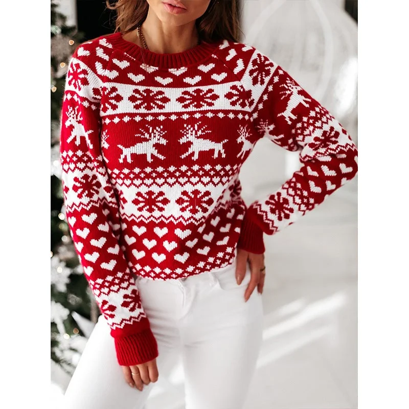 Women's Christmas Elk Long Sleeve Knitted Sweater