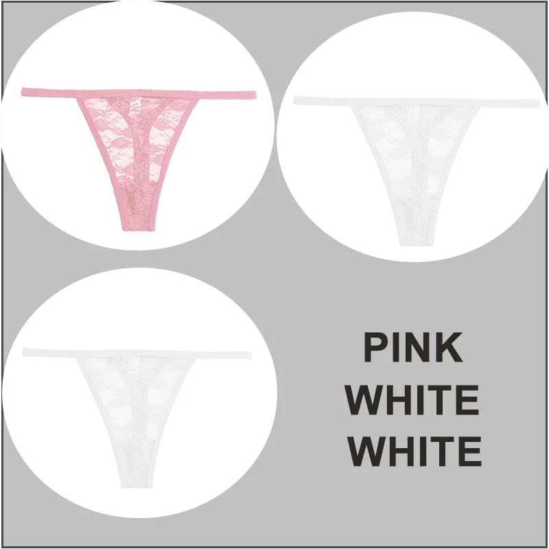 FINETOO 3PCS/Set Sexy G-string Panties Women Thongs  Lace Underwear Pantys Low-Waist Femme Underpants Mesh Transparent  Lingerie