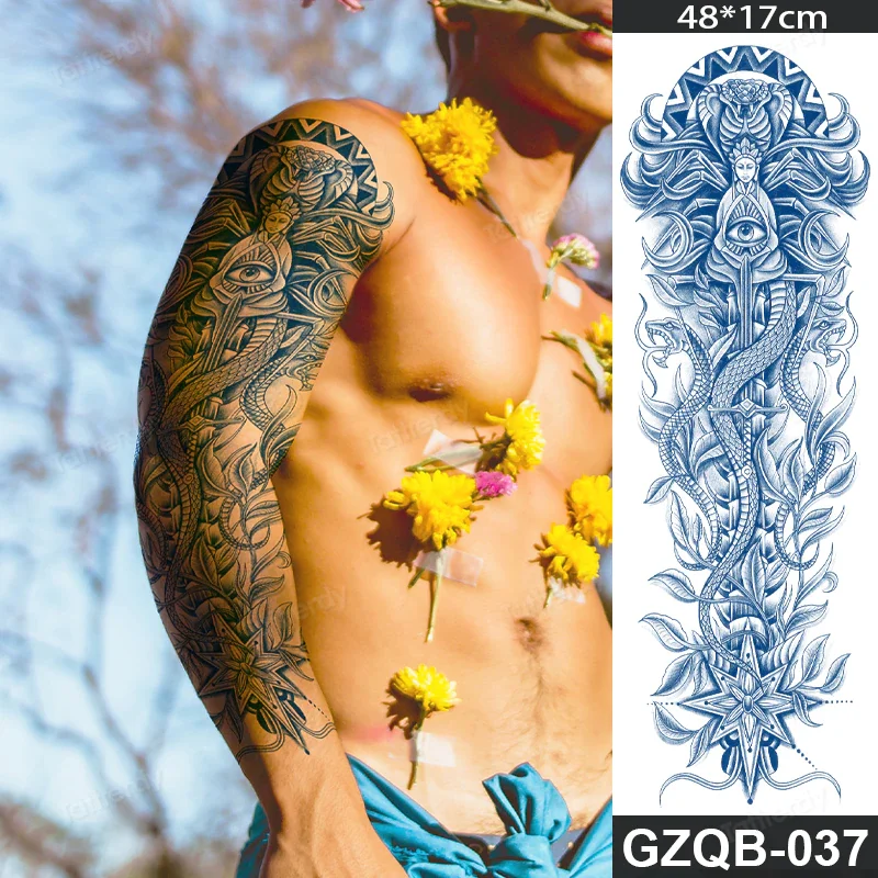Sdrawing transfer tattoo fake large size full arm tattoo sleeve juice ink long lasting waterproof temporary tattoos men body art 1020-1