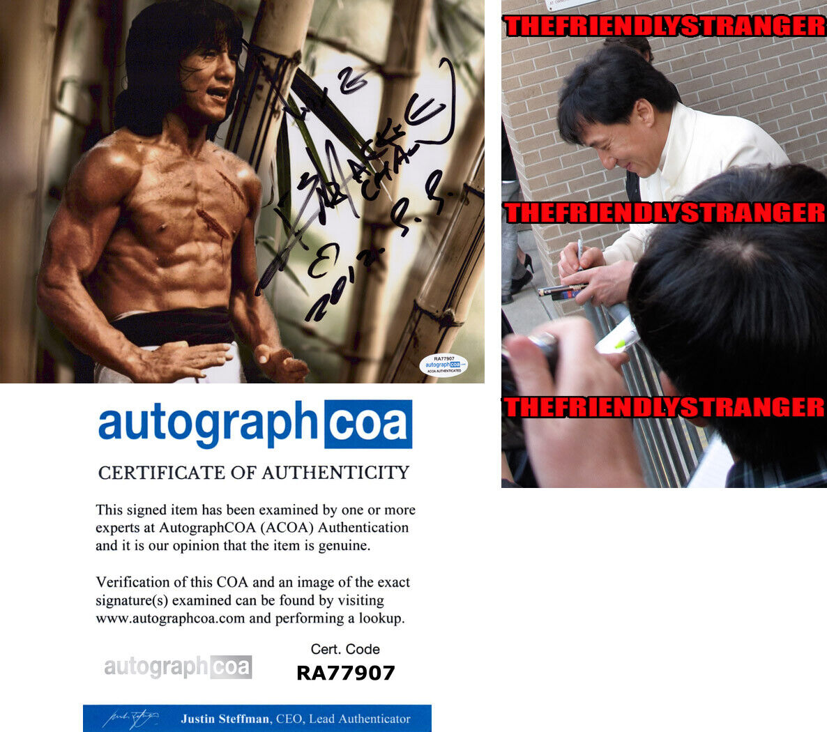 JACKIE CHAN signed Autographed 8X10 Photo Poster painting PROOF - RUSH HOUR Drunken Master ACOA