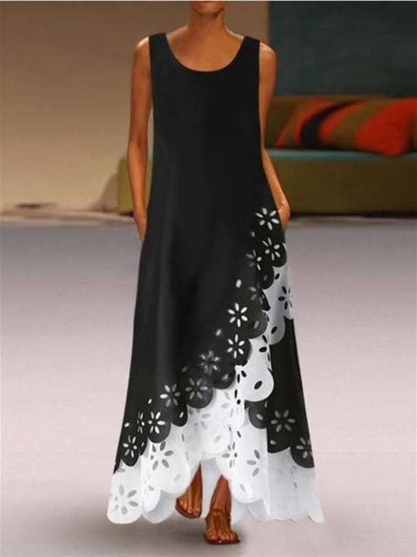 Women's Sleeveless Scoop Neck Lace Maxi Dress