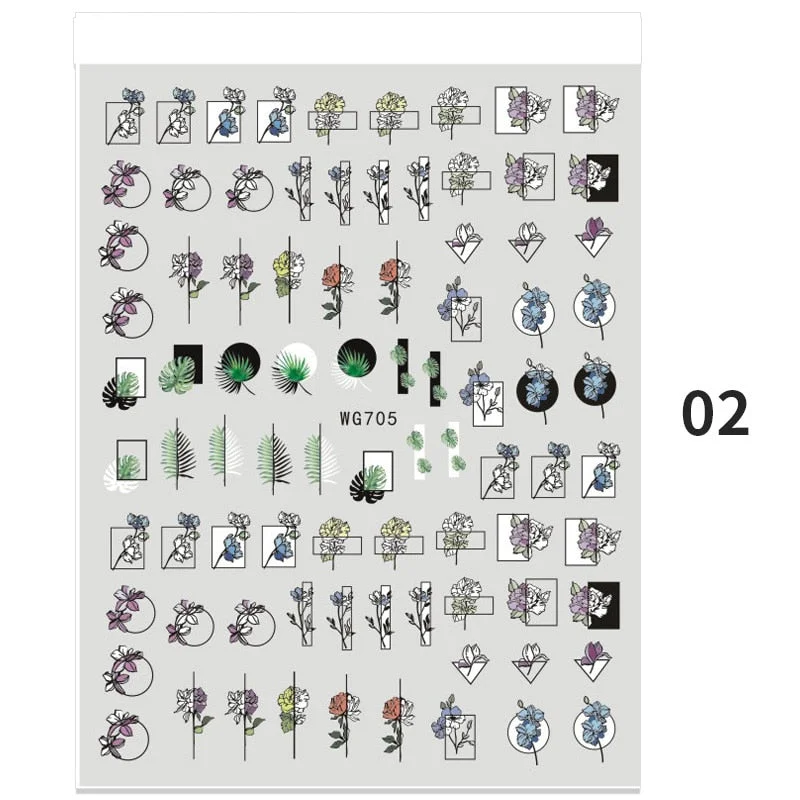 1PC Abstract Face 3D Nail Stickers Geometry Lines Love Letter Slider For Nails Gel Polish Decals For Manicures Decoration-Nail Inspo