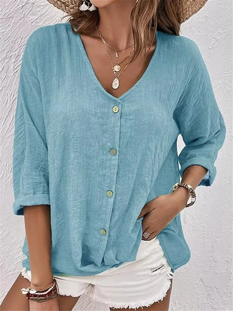 Brownm Beautiful Buttons Chiffon Long Sleeve Blouses