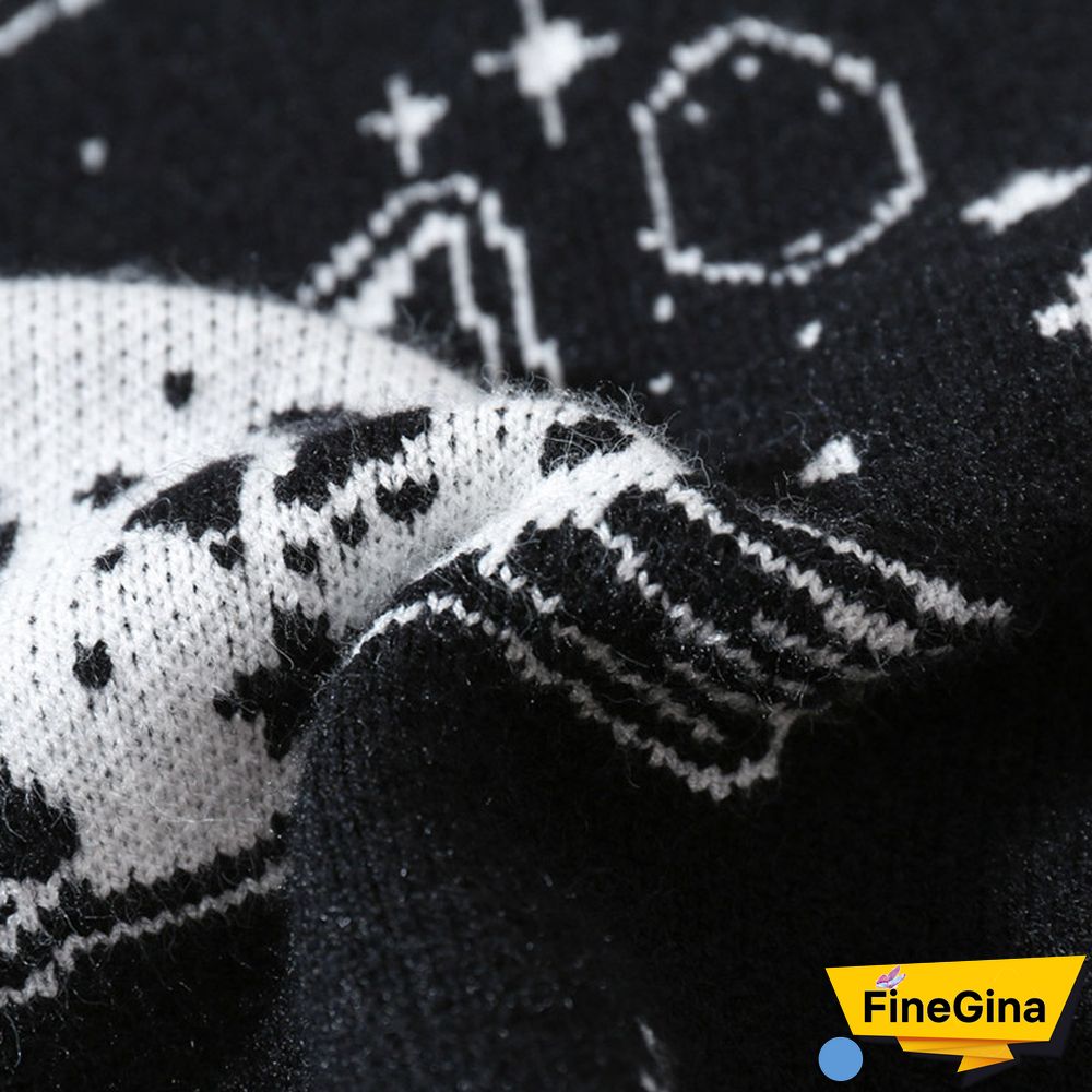 Cartoon Cat Print Loose Sweater