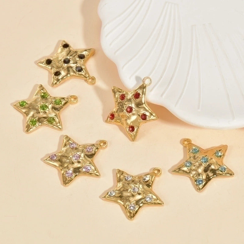 5 Pcs/package Minimalist Star Stainless Steel Plating Inlay Pendant Jewelry Accessories