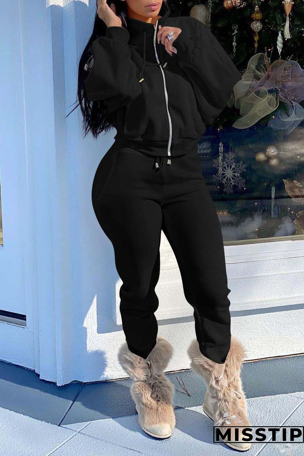 Brown Casual Solid Patchwork Zipper Zipper Collar Long Sleeve Two Pieces