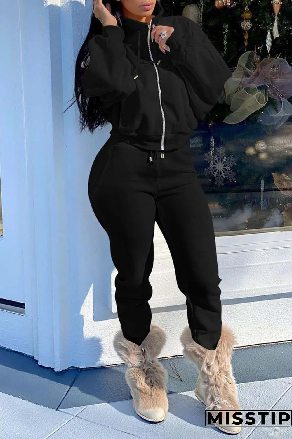 Brown Casual Solid Patchwork Zipper Zipper Collar Long Sleeve Two Pieces