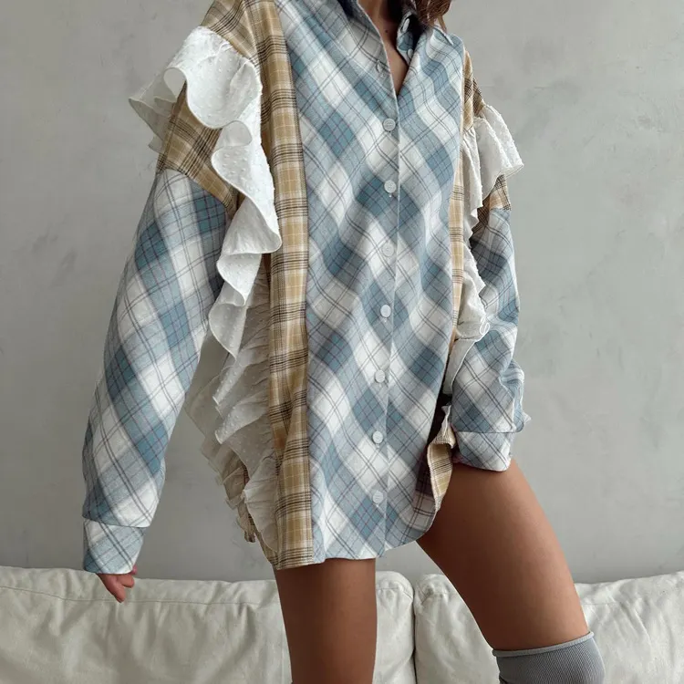 Churchf Churchf And Autumn Thin Single Breasted Loose Casual Fashion Versatile Wearing Female Shirt Splicing Striped Shirt Women