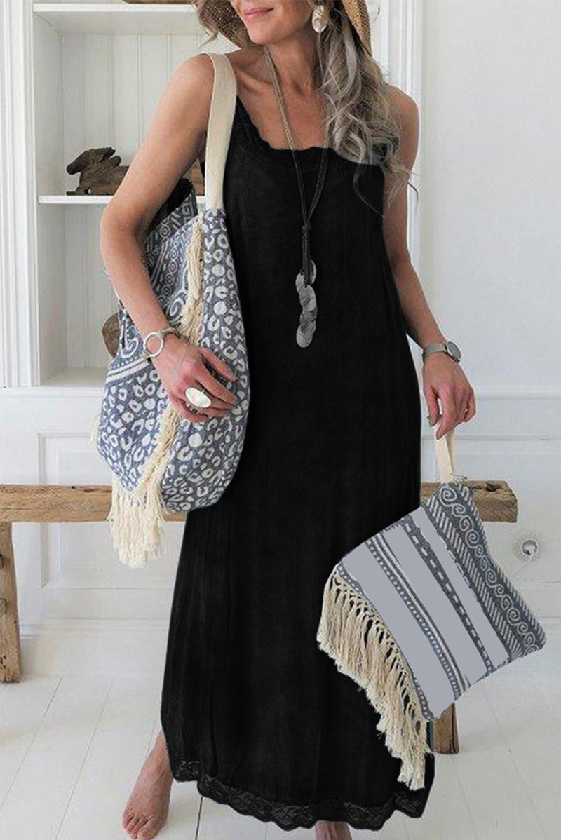 Casual Solid Split Joint Spaghetti Strap Straight Dresses