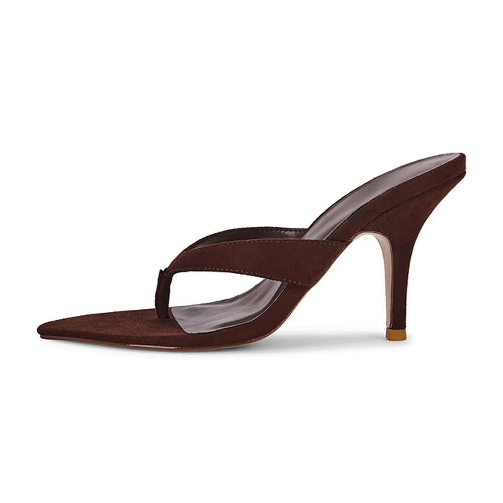 Brown Pointed Toe Stiletto Heel Slip On Flip Flops Mules for Women